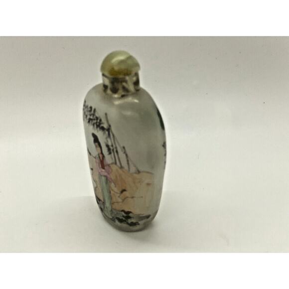 Vintage Chinese Snuff Bottle Painted Glass Woman in Landscape Scene with Trees - Picture 9 of 11